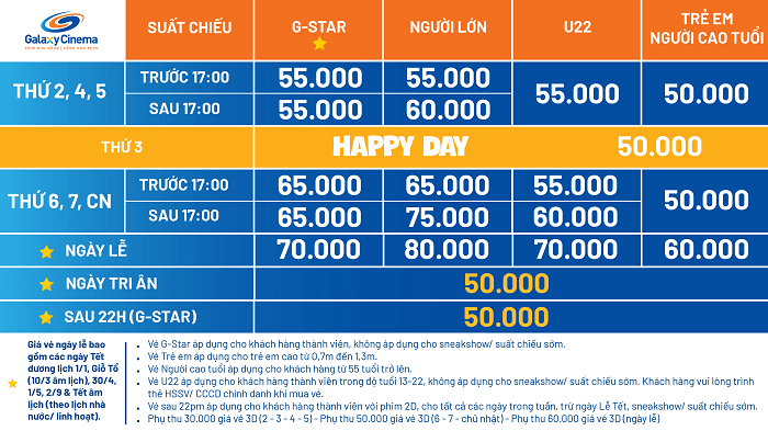 Giá vé Galaxy hải phòng