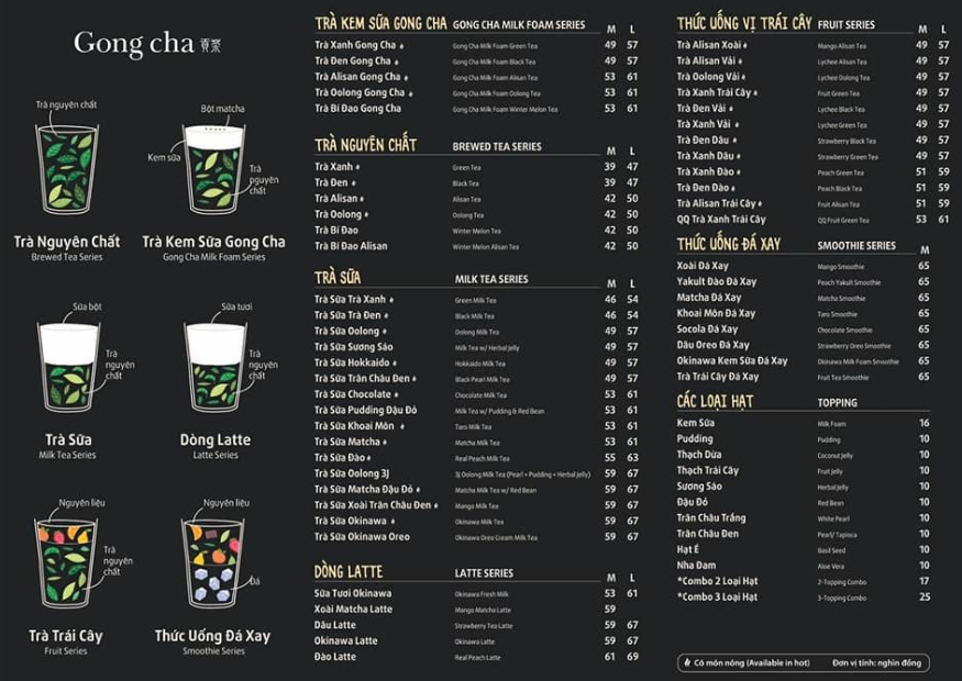 menu gong cha mới nhất, menu gong cha moi nhat