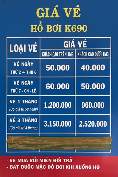 gia ve ho boi k690, giá vé hồ bơi K690